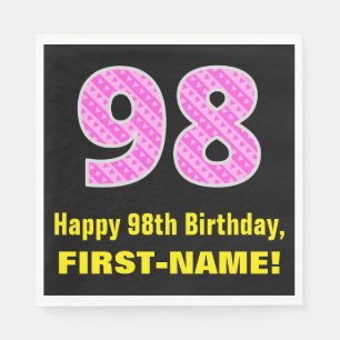 Serviette En Papier 98e anniversaire : Pink Stripes and Hearts "98" + 