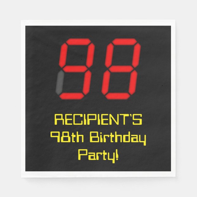 Serviette En Papier 98ème anniversaire : Rouge Digital Clock Style "98 (Devant)