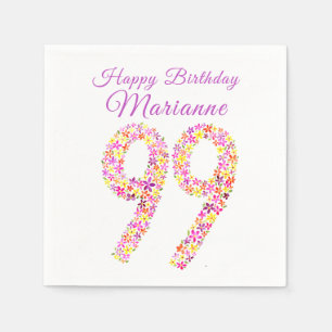 Serviette En Papier 99e anniversaire 99 fleurs aquarelle art