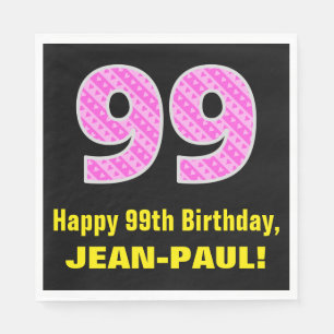 Serviette En Papier 99e anniversaire : Pink Stripes and Hearts "99" + 