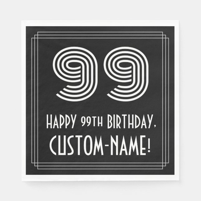 Serviette En Papier 99ème anniversaire : Art Déco Inspiré Look "99" +  (Devant)