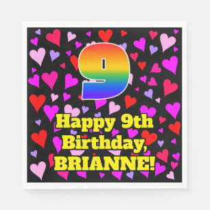 Serviette En Papier 9e anniversaire : Amour Hearts Motif, Arc-en-ciel 