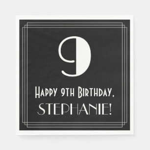 Serviette En Papier 9e anniversaire ~ Art Déco Inspiré Look "9", Nom