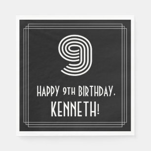 Serviette En Papier 9e anniversaire : Art Déco Inspiré Look "9" + Nom