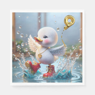 Serviette En Papier 9e anniversaire Duck Dancing In the Rain Puddle