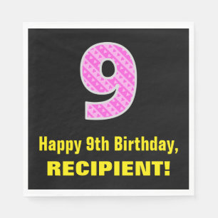 Serviette En Papier 9e anniversaire : Pink Stripes and Hearts "9" + No