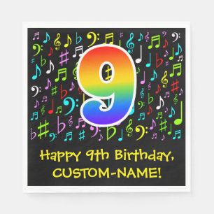 Serviette En Papier 9e anniversaire - Symboles de musique colorée, ar