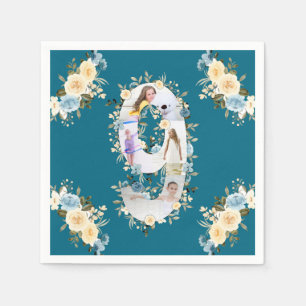 Serviette En Papier 9e anniversaire Turquoise photo Collage bleu jaune