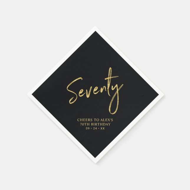 Serviette En Papier À 70 | Black moderne 70th Birthday Party (Coin)