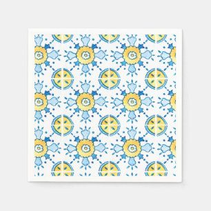 Serviette en papier à carreaux méditerranéens bleu