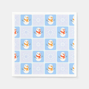 Serviette En Papier À damiers hiver bonhomme de neige motif et flocons