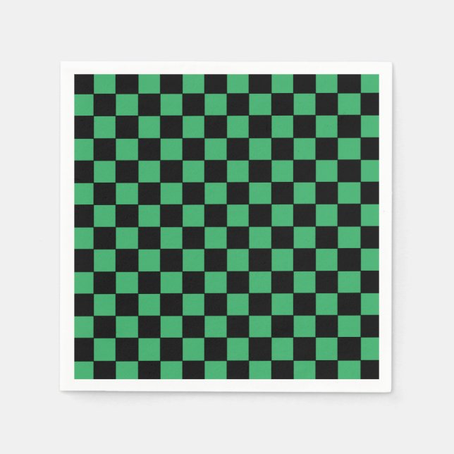 Serviette En Papier à damiers vert et noir (Devant)