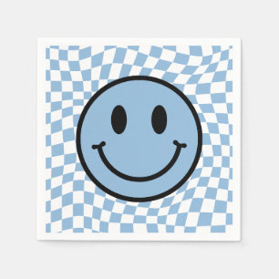 Serviette En Papier à damiers Wavy Blue Preppy Smile Anniversaire