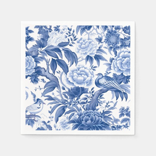 Serviette en papier à décor de chinoiserie bleue e (Devant)