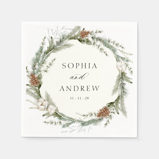 Serviette En Papier À feuillage persistant d'hiver et Mariage de coton (Devant)