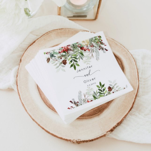 Serviette En Papier À feuillage persistant élégant mariage de Noël (Créateur téléchargé)