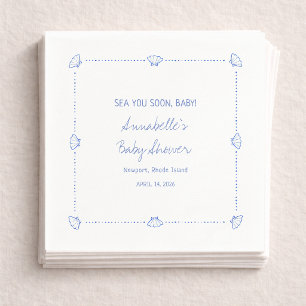 Serviette En Papier À la mer bientôt bébé Coquillages dessinés à la ma