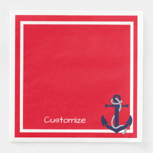 Serviette en papier à motif nautique rouge et blan