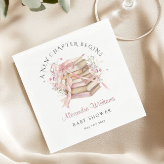 Serviette En Papier A New Chapter Begins Pink Book Baby Shower Napkin