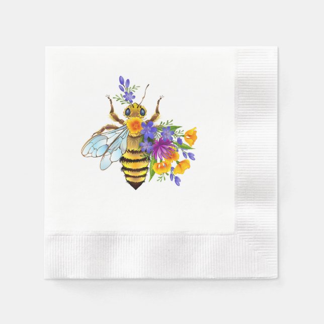 Serviette En Papier Abeille à fleurs avec plantes sauvages (Devant)