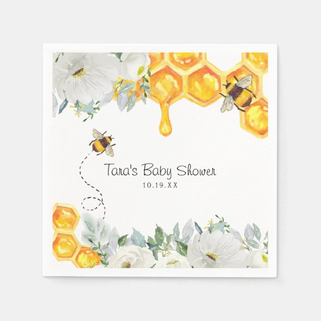 Serviette En Papier Abeille à miel florale | Baby shower Napkin (Devant)