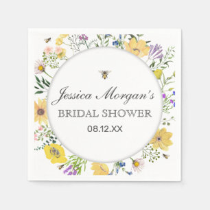 Serviette En Papier Abeille Aquarelle Et Baby shower Fleur sauvage Dél