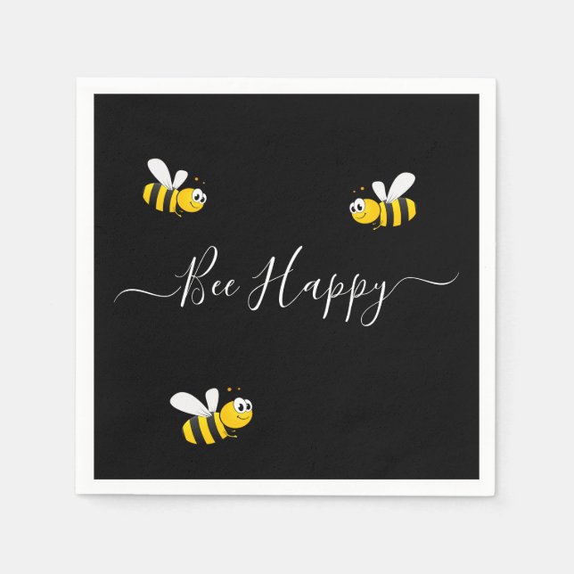Serviette En Papier Abeille jaune noir heureux été (Devant)