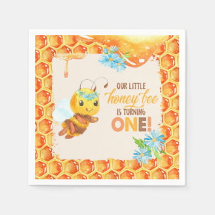 Serviette En Papier Abeille Premier Anniversaire Napkin - Fille