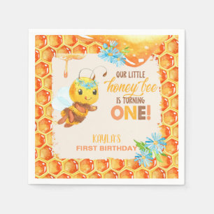 Serviette En Papier Abeille Premier Anniversaire Napkin - Fille - Pers