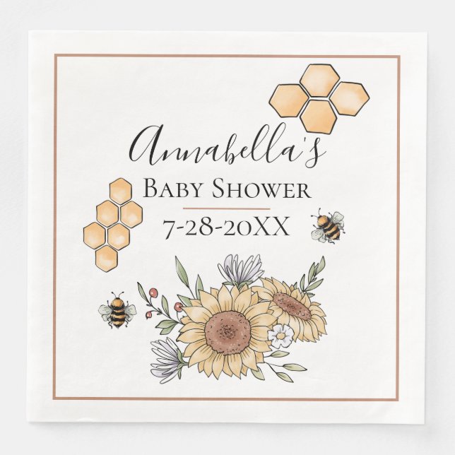 Serviette En Papier Abeilles de miel et tournesols (Devant)