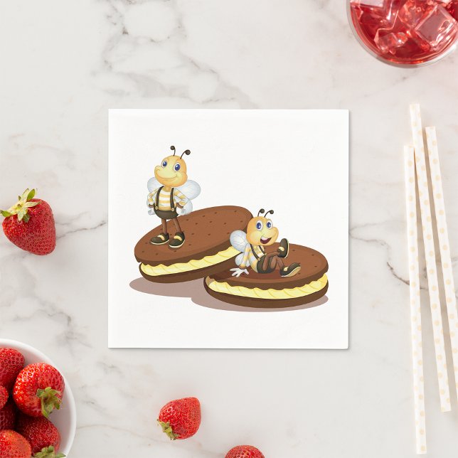Serviette En Papier Abeilles Sur Deux Biscuits Papier Serviettes (Créateur téléchargé)