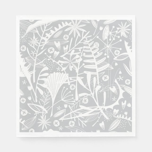 Serviette En Papier Abondance Botanique Argent Gris Napkin (Devant)