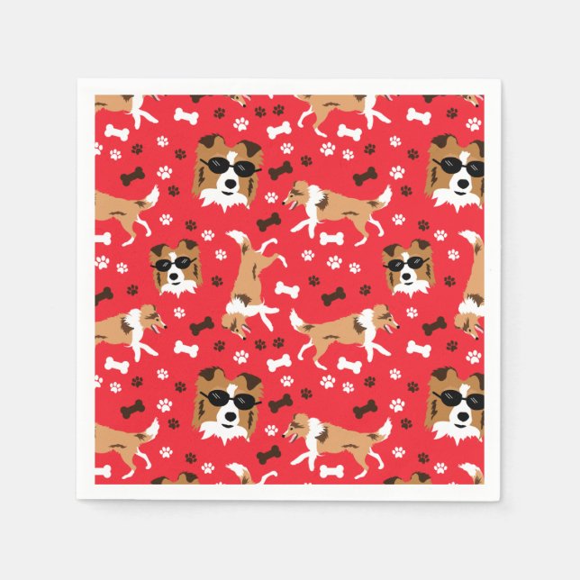 Serviette En Papier Abris Shetland Sheepdog Collie Chien Motif (Devant)