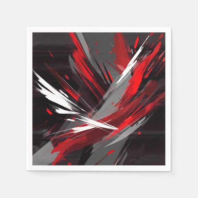 Serviette En Papier Abstrait Énergétique Rouge Et Gris Gras (Devant)