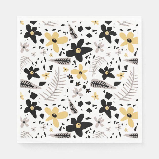 Serviette En Papier Abstrait Gris jaune noir gris sans joint motif flo (Devant)