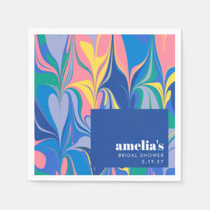 Serviette En Papier Abstrait Marbré Coloré Bleu Personnalisé Bridal Sh