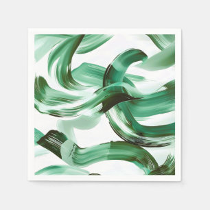 Serviette En Papier Abstrait Moderne aux Traits de Pinceau Vert Minima