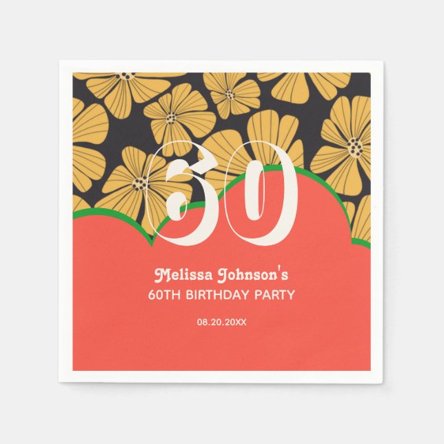 Serviette En Papier Abstrait rétro Chamomile Floral Jaune Anniversaire (Devant)