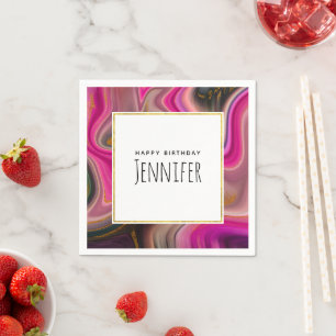 Serviette En Papier Abstrait rose et noir avec des perches d'or Annive