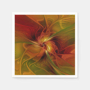 Serviette En Papier Abstrait Rouge Orange Brown Vert Fractal Art Flowe
