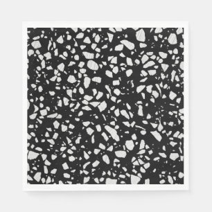 Serviette En Papier Abstrait Terrazzo Mosaic Motif noir et blanc