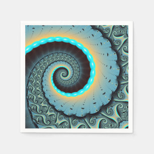 Serviette En Papier Abstraite spirale d'art fractal bleu turquoise ora