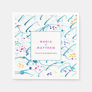 Serviette En Papier Abstraite vague tropicale rose aqua orange mariage