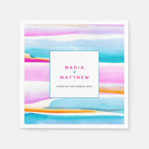 Serviette En Papier Abstraites lignes tropicales aqua mariage rose