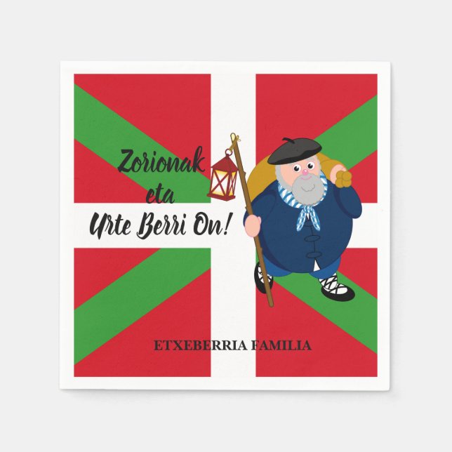 Serviette En Papier Accueil de Noël personnalisé, Olentzero + Ikurriña (Devant)