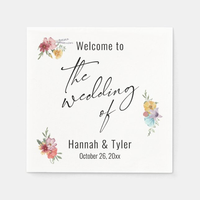 Serviette En Papier Accueil du Fleur sauvage de prairie aquarelle mult (Devant)