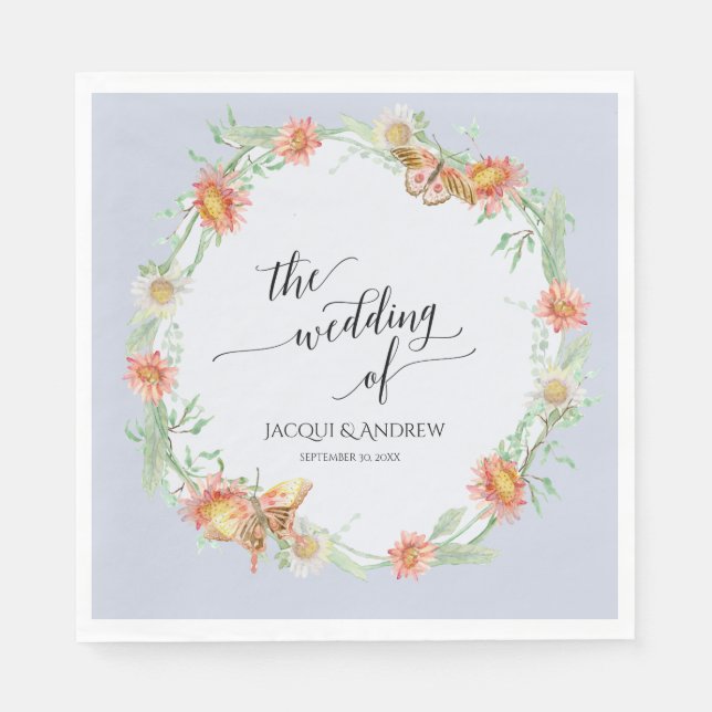 Serviette En Papier Accueil Mariage Aquarelle Lilac Floral Wreath (Devant)