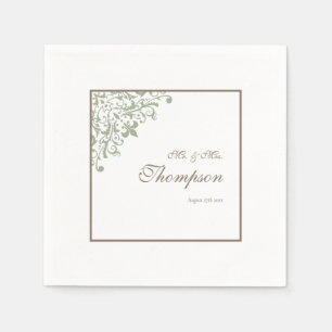 Serviette En Papier Accueil Mariage Fleur de Lis Vert Français