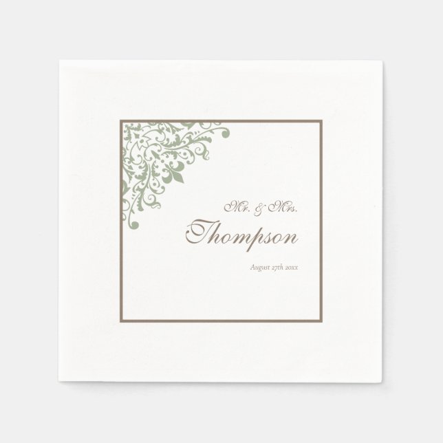 Serviette En Papier Accueil Mariage Fleur de Lis Vert Français (Devant)