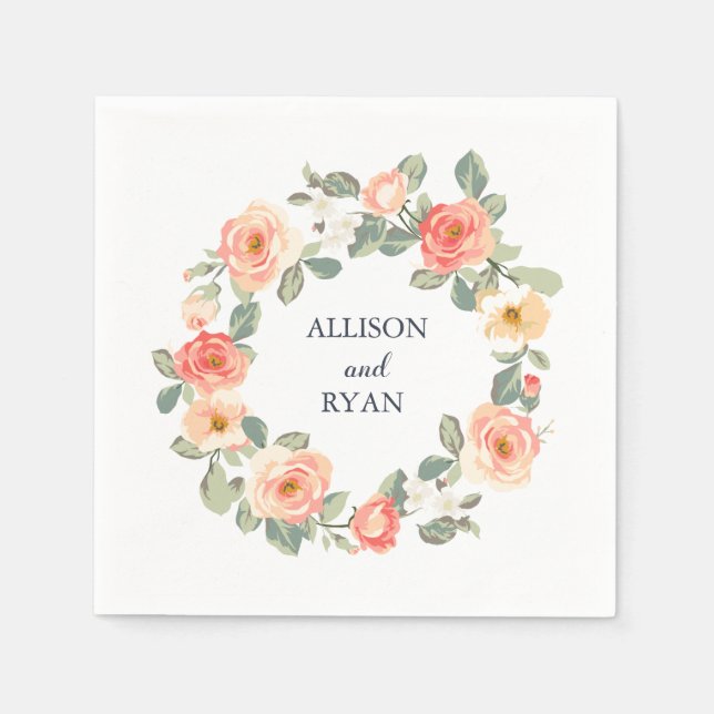 Serviette En Papier Accueil Mariage Floral Parfait Peach (Devant)
